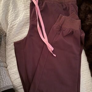 Dark burgundy/brown Jogger Pants with Pink Drawstring figs